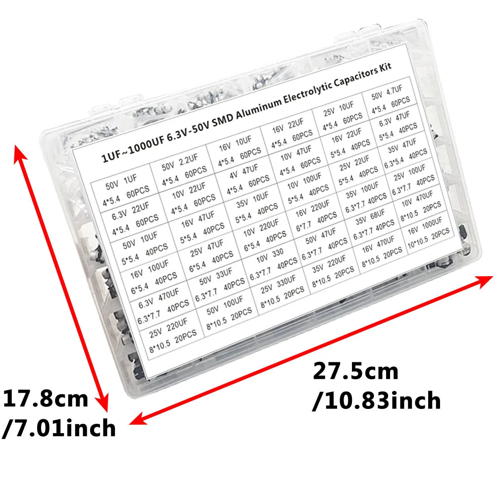 1500PCS SMD Electrolytic Capacitor Kit – 36 Values 1µF–1000µF Capacitor Assortment Kit Axl