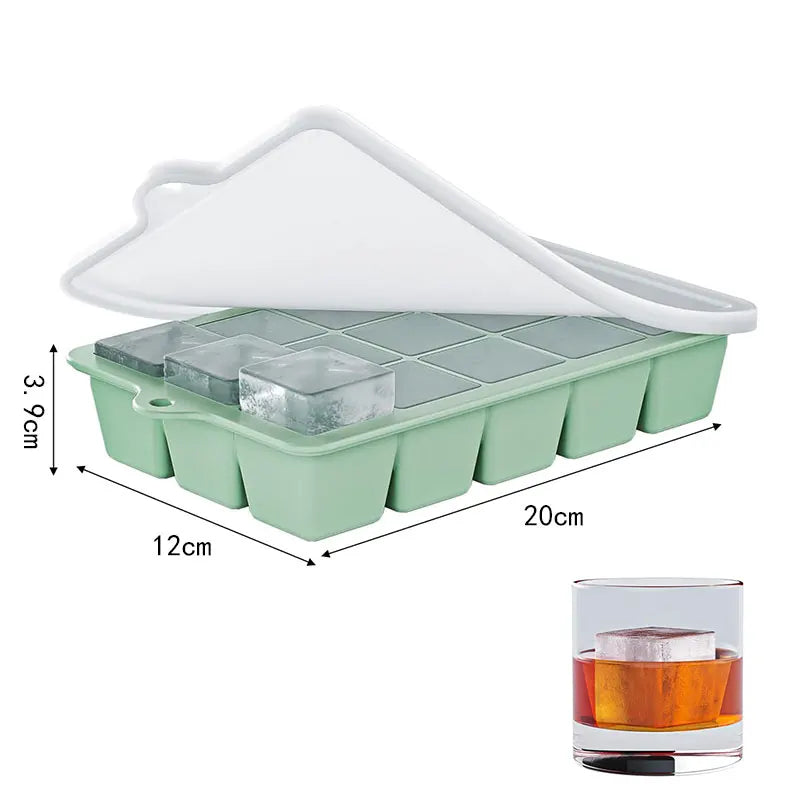 2-Pack Silicone Ice Cube Trays with Lid – 15-Grid BPA-Free Silicone Ice Tray Axl