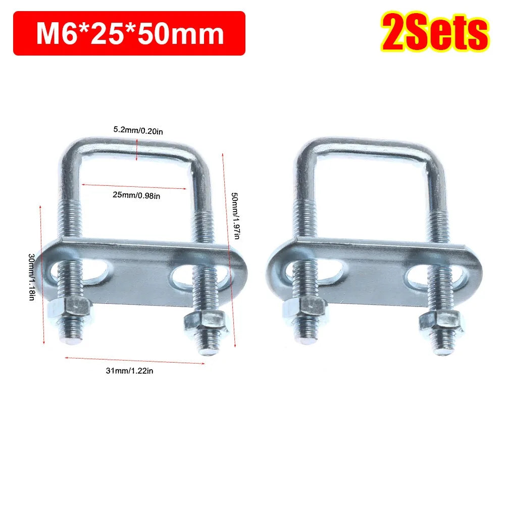 M6 Square U-Bolt Pipe Clamp with Baffle Screw – 2 Sets Pipe U-Clamp Axl 2Sets M6x25x50mm