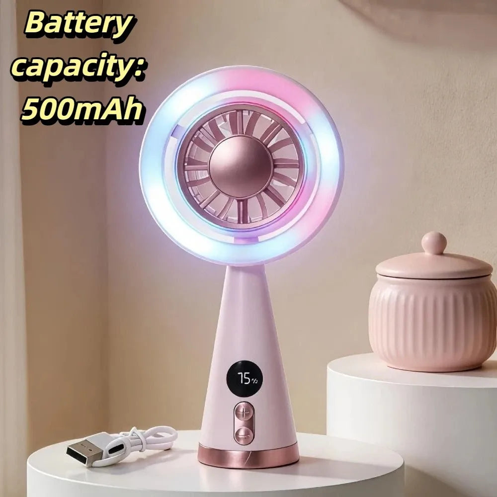 Portable Handheld Fan – Night Light & Digital Display Handheld Mini Fan Axl Pink