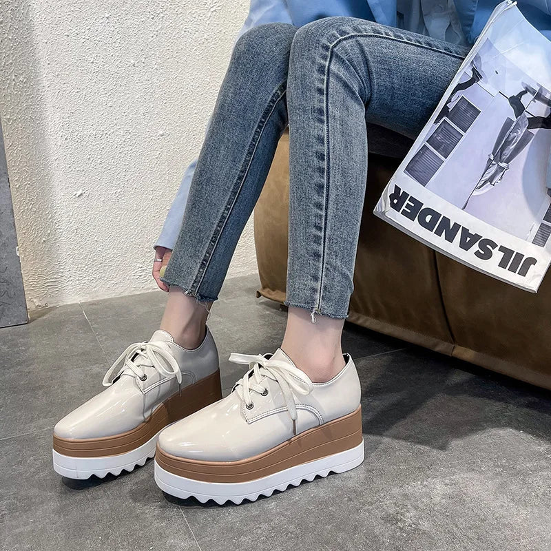 Women's Flat Platform Brogue Creeper Sneakers – Thick Sole Platform Sneakers Axl