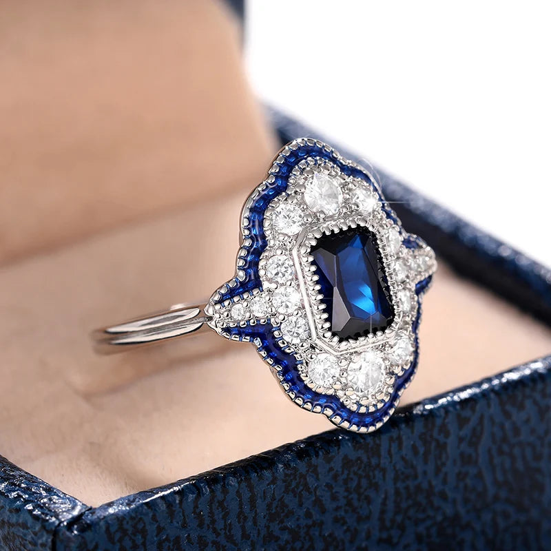 Huitan Blue Enamel Geometric Ring – CZ Vintage Women's Ring Fashion Ring Axl