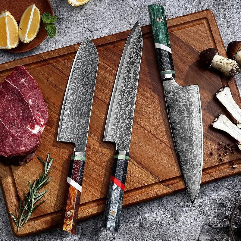 67-Layer Damascus Steel Chef Knife with Solid Wood Handle Damascus Chef Knife Axl