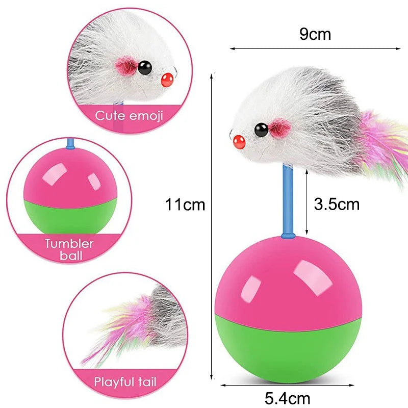 Tumbler Mouse Roly Poly Cat Toy – Feather Interactive Pet Toy Interactive Cat Toy Axl one size