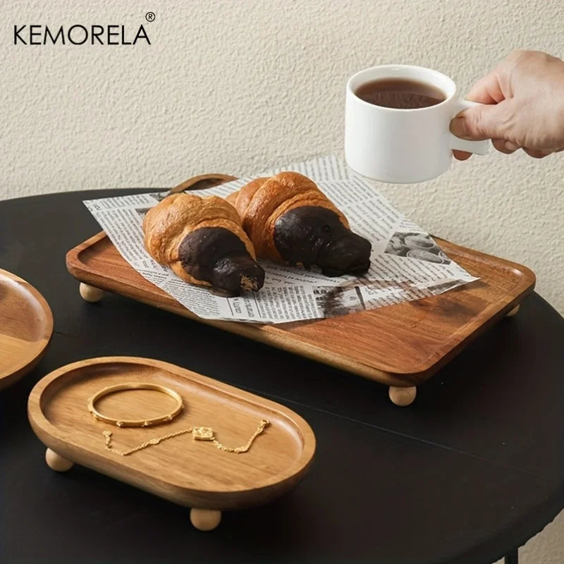 KEMORELA Solid Wood Serving Tray – Vintage Pedestal Stand Wooden Serving Tray Axl