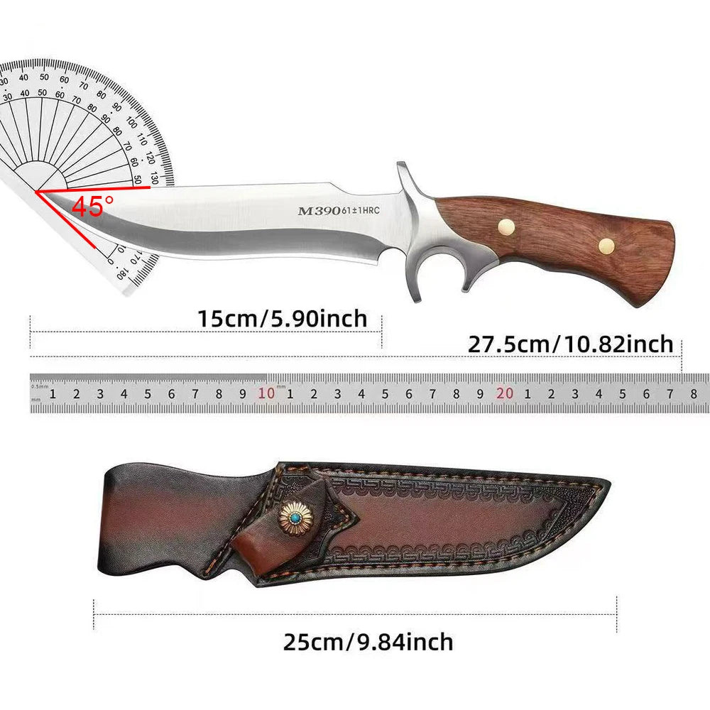 M390 Fixed Blade Kitchen Knife – Walnut Handle & Leather Sheath Fixed Blade Knife Axl