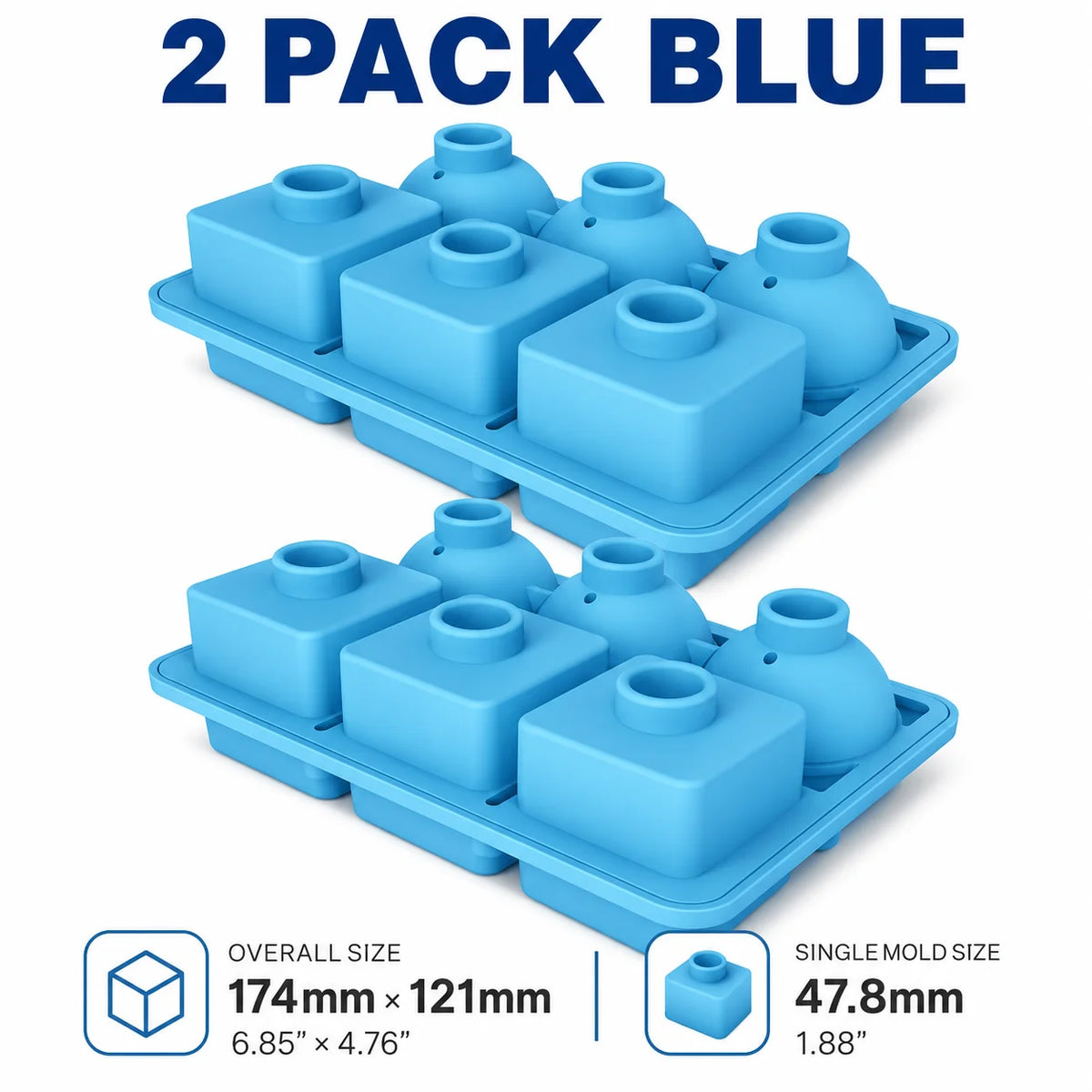 3D Diamond Silicone Ice Cube Tray 6 Cavity – Whiskey & Cocktails Silicone Ice Cube Tray Axl 2 Pack Blue