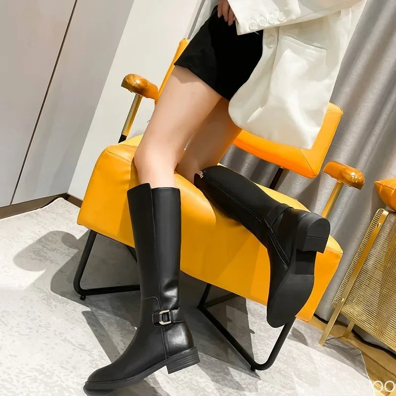 Women's Block Heel Side Zipper Boots – Sizes 5–14 | PU Upper Women's Boots Axl