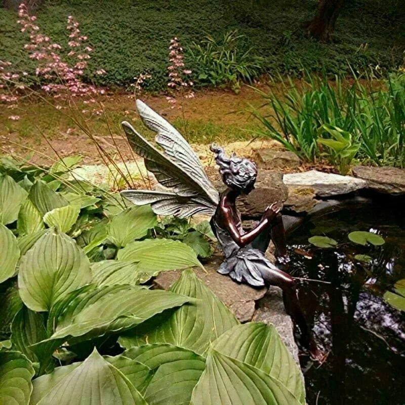 Flute Fairy Resin Garden Statue – Angel Sculpture Decor Garden Fairy Statue Axl
