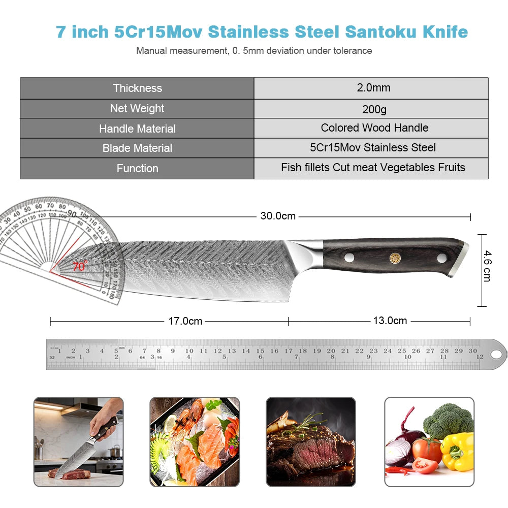 XITUO 7" Santoku Knife – Sharp 5Cr15Mov Steel Full Tang Santoku Kitchen Knife Axl