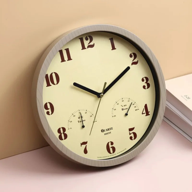 Nordic Quartz Wall Clock with Thermometer | Round Home Decor Quartz Wall Clock Axl