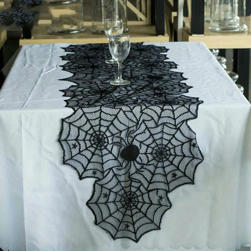 Black Lace Spider Web Table Runner – Halloween Table Decor Halloween Table Runner Axl