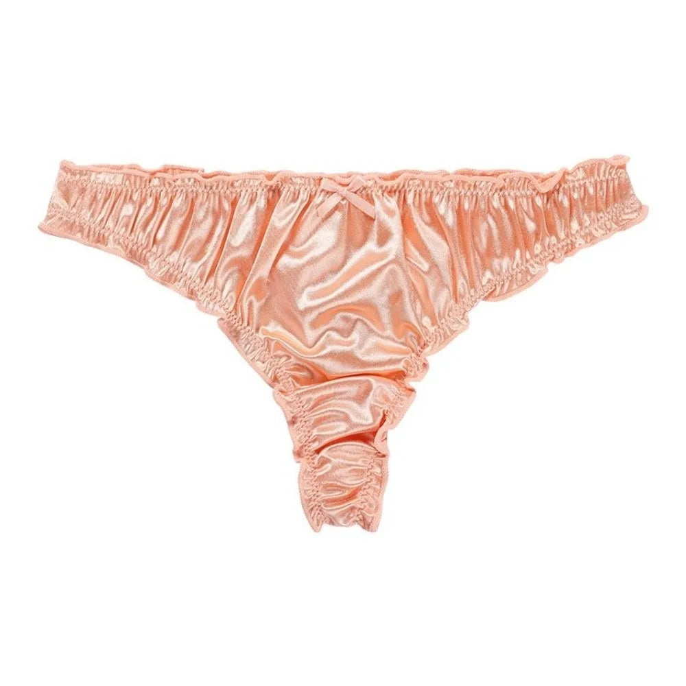 Satin Ruffle Women's G-String Low Rise Nylon Briefs | Sizes S–XL Women's Lingerie Briefs Axl Pink 1XL 1pc