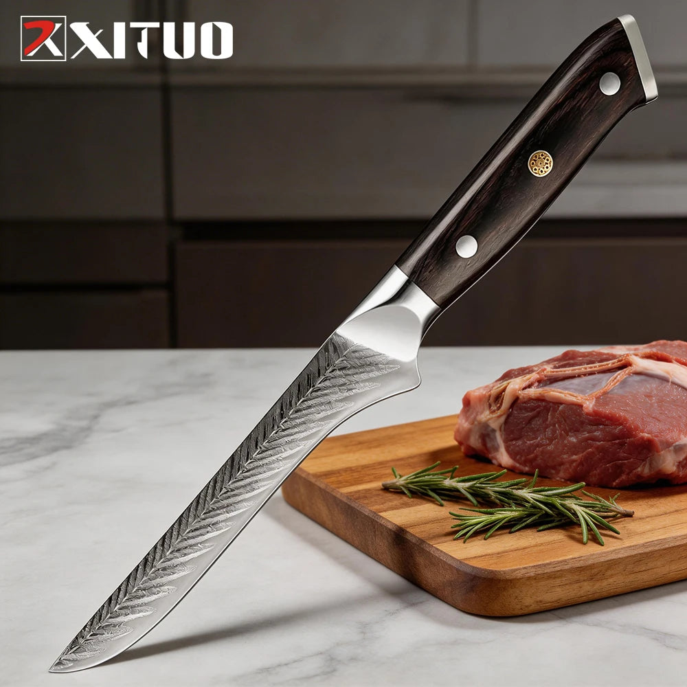 XITUO 5.5" Boning & Fillet Knife – Laser Blade, Wood Handle Boning & Fillet Knife Axl Boning Knife