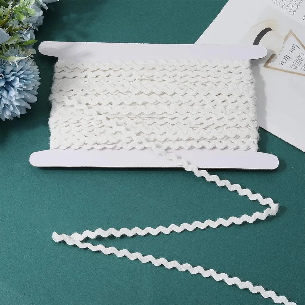 White Ric Rac Ribbon 1/4 Inch 25 Yards | Polyester Wave Trim Craft Ribbon Trim Axl