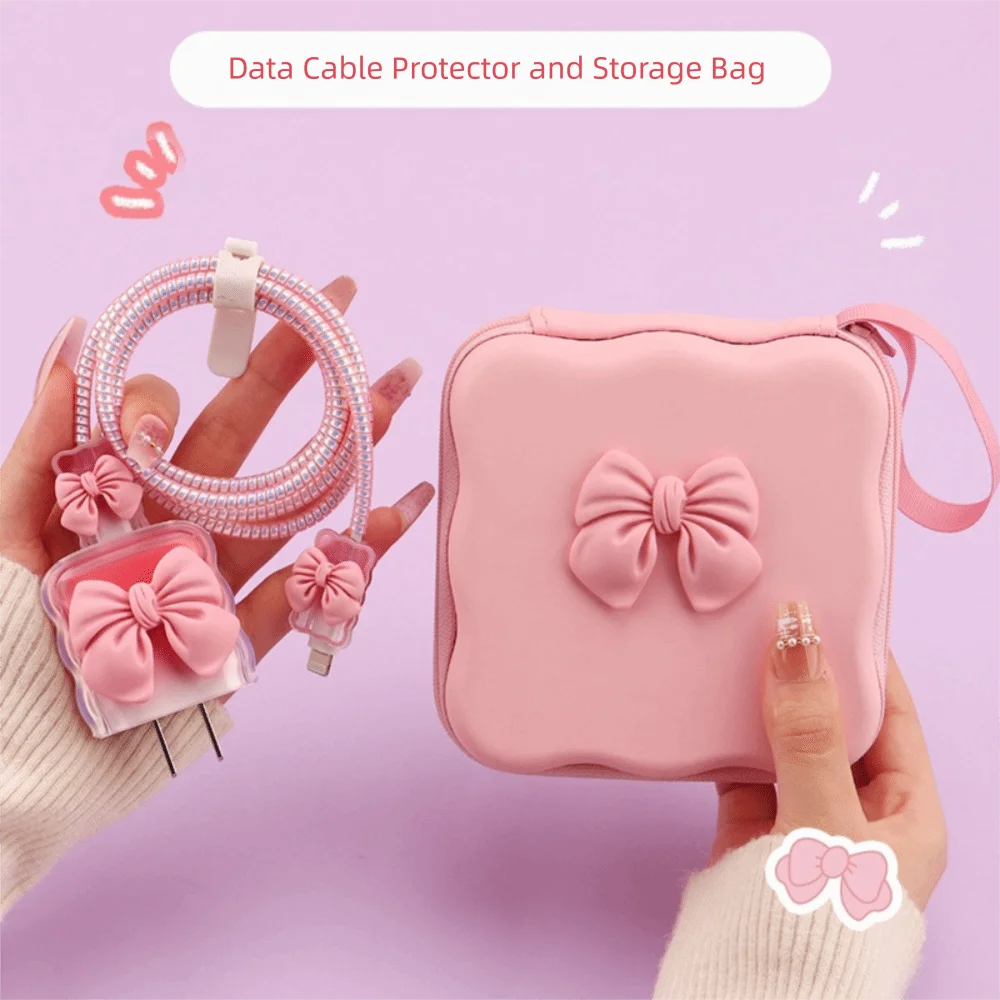 Charger Protector Kit – TPU Cover, Cord Winder & Storage Bag Cable Organizer Kit Axl Pink