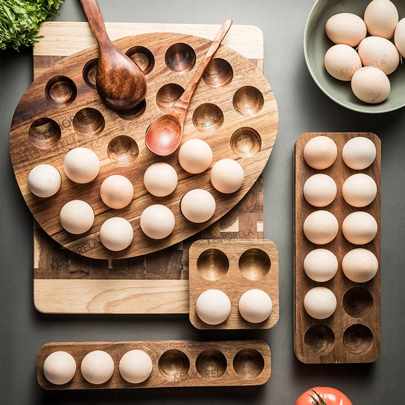 KEMORELA Wooden Double Row Egg Holder | Kitchen Organizer Egg Storage Rack Axl