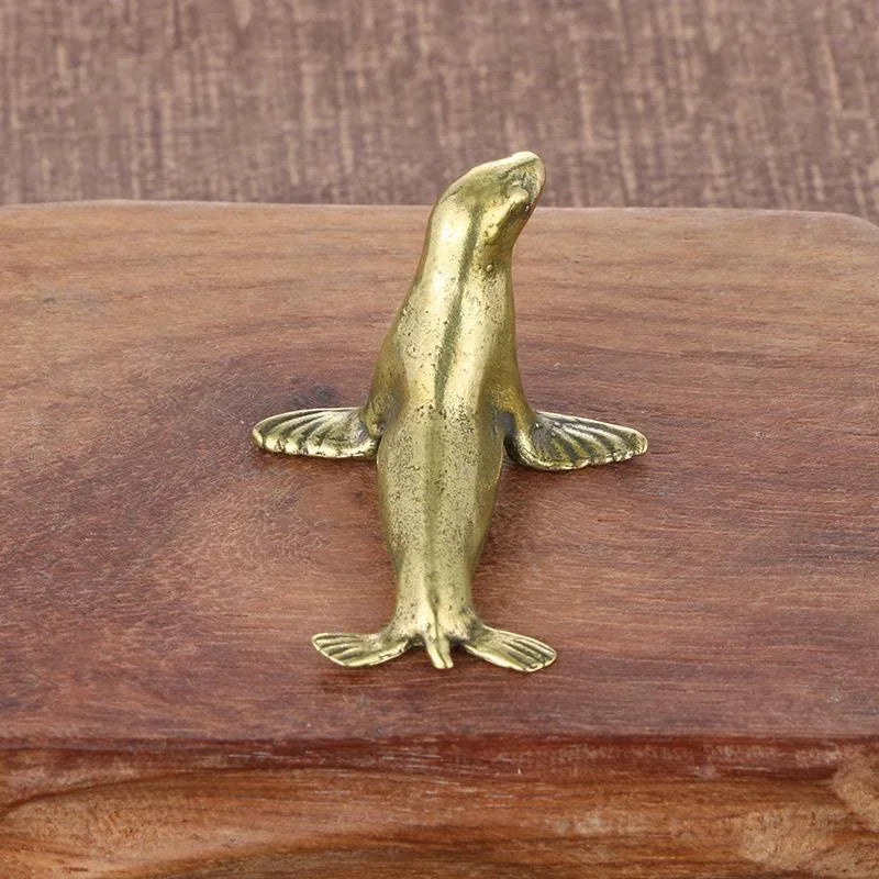 Vintage Brass Seal Figurine – Antique Desk Sculpture & Decor Brass Figurine Axl