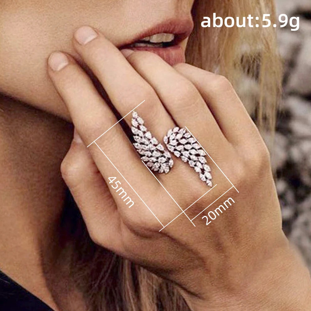 Huitan Wing Shape Opening Ring – Women's CZ Wedding Band Women's Fashion Ring Axl