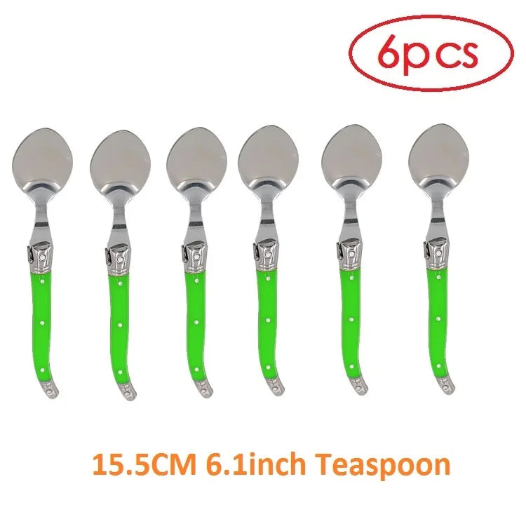 6-Piece Laguiole Stainless Steel Spoon Set – Black & Red Flatware Spoon Set Axl 6.1in green