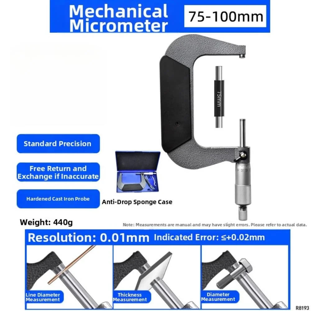 Mechanical Outside Micrometer 0–100mm Metric Gauge | 0.01mm Mechanical Micrometer Axl 75-100mm China Mainland