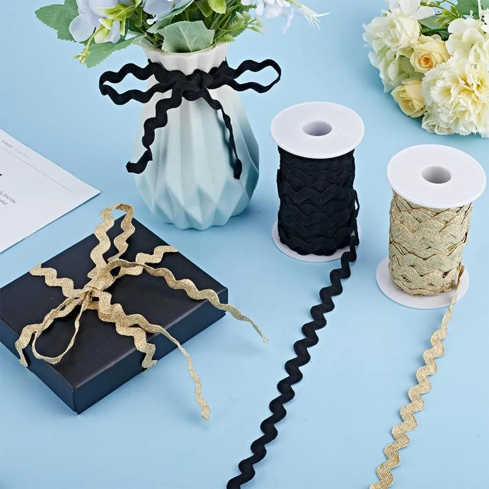 Black Wavy Ric Rac Fringe Trim Ribbon – 25 Yards, 8mm Craft Trim Ribbon Axl