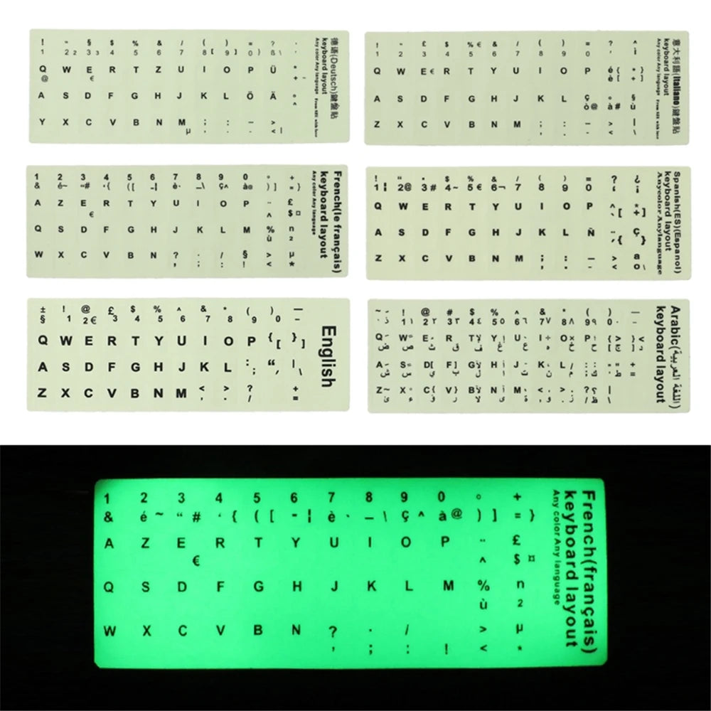 Luminous Keyboard Stickers – Multi-Language Glow in Dark Keyboard Stickers Axl Arabic