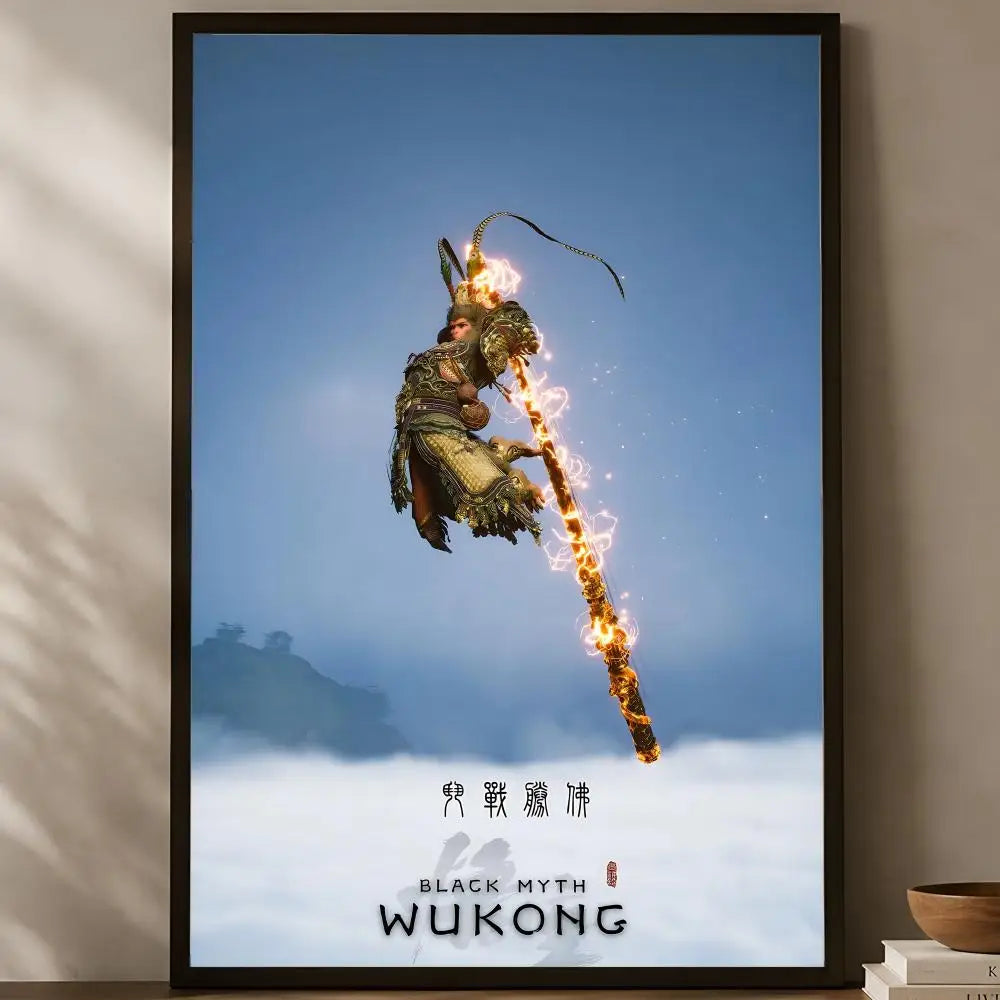 Black Myth Wukong Wall Poster – Self-Stick HD Waterproof Art Wall Art Poster Axl White12 50X70cmNoframe