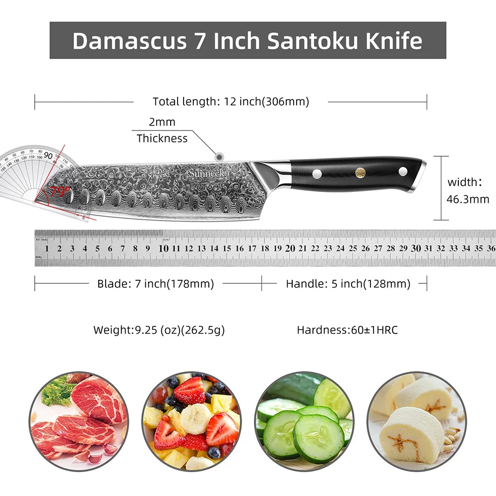 Sunnecko 73-Layer Damascus Steel Kitchen Knife Set | 1-4 Pc Kitchen Knife Set Axl 7 Inch Santoku Knife China Mainland