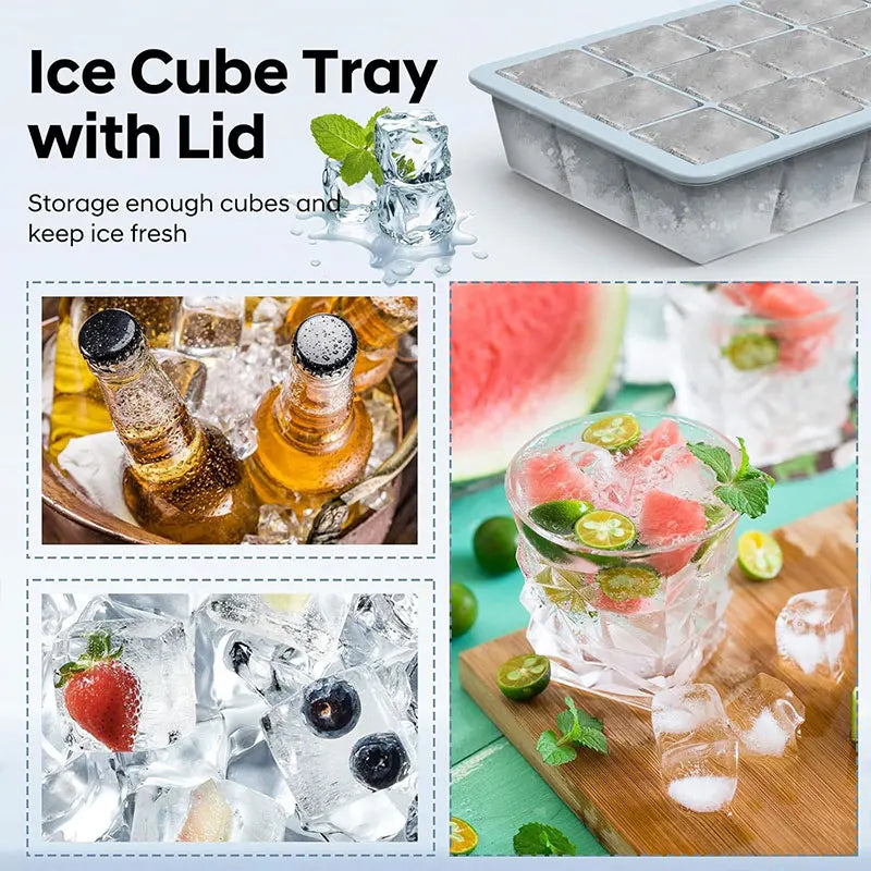 2-Pack Large Silicone Ice Cube Tray with Lid | Whiskey & Cocktails Silicone Ice Cube Tray Axl