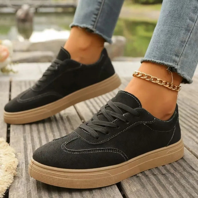 Women's Retro Canvas Sneakers – Breathable Flat Casual Shoes Canvas Flat Sneakers Axl Black 42