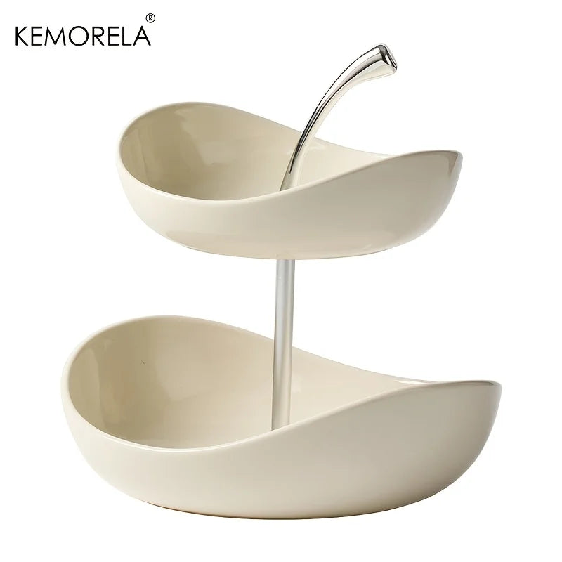 KEMORELA Ceramic Tiered Fruit Platter – 2 & 3 Layer Serving Tray Tiered Serving Platter Axl Double Layer