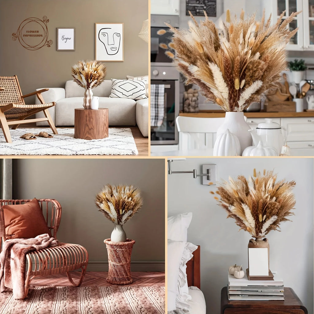 100pc Dried Pampas Grass Bouquet – Boho Home & Wedding Decor Dried Flower Bouquet Axl