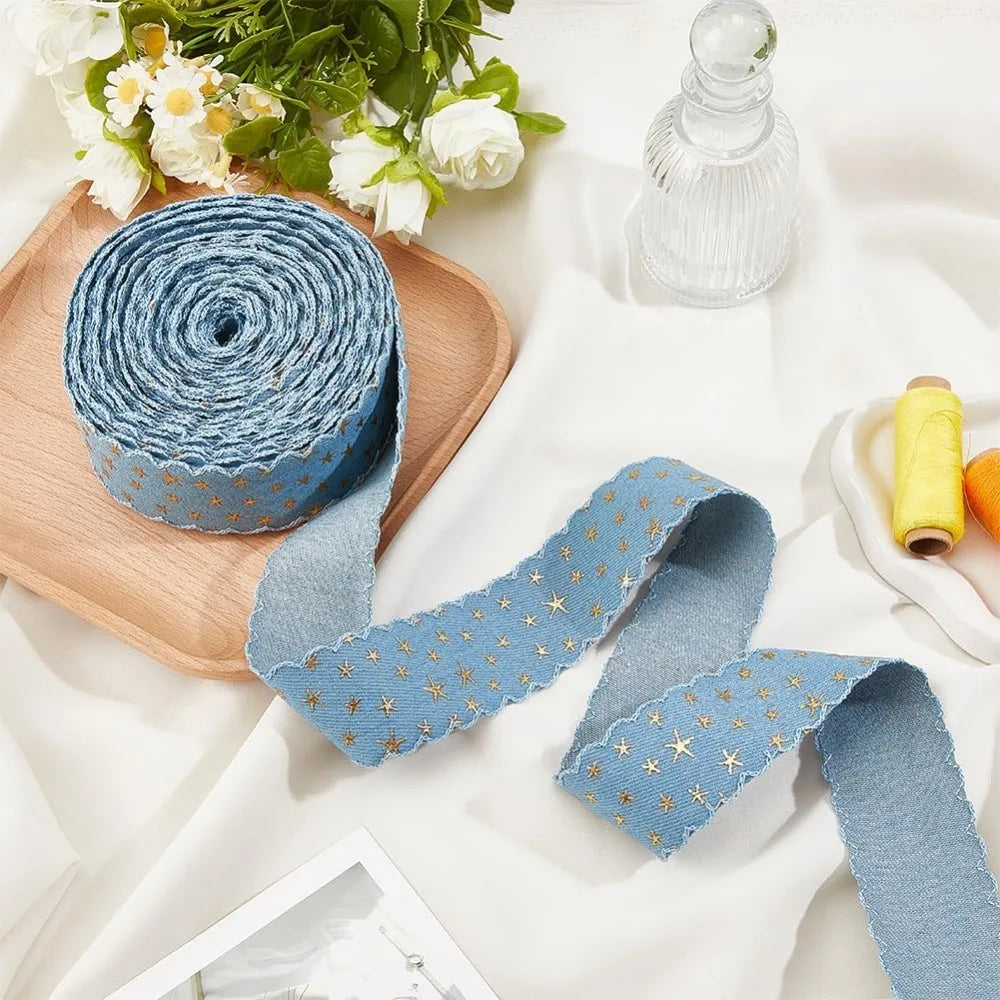 14.29 Yards Star Polyester Ribbon – Light Blue Gold 40mm Craft Ribbon Axl