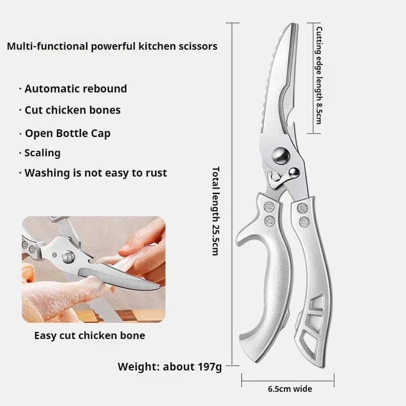 Black Titanium Kitchen Shears – Heavy Duty Bone Scissors Kitchen Shears Axl Silver