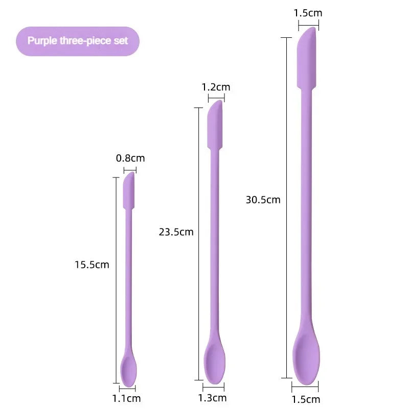 3-Piece Silicone Spatula Set – Mini Makeup & Skincare Scraper Makeup Spatula Set Axl Light Purple Three-G L