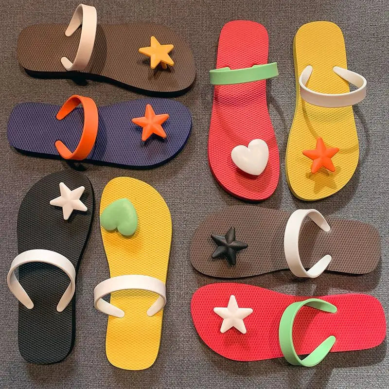 Women's Star Heart Flip Flops – Waterproof Non-Slip Beach Sandals Beach Flip Flops Axl