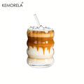 Caterpillar Wave Glass Cups with Straws | Iced Coffee & Drinks Glass Drinkware Set Axl 1PCS 300ML