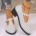 Women's Polka Dot Mary Jane Pumps – Low Block Heel Buckle Mary Jane Pumps Axl 43 WHITE