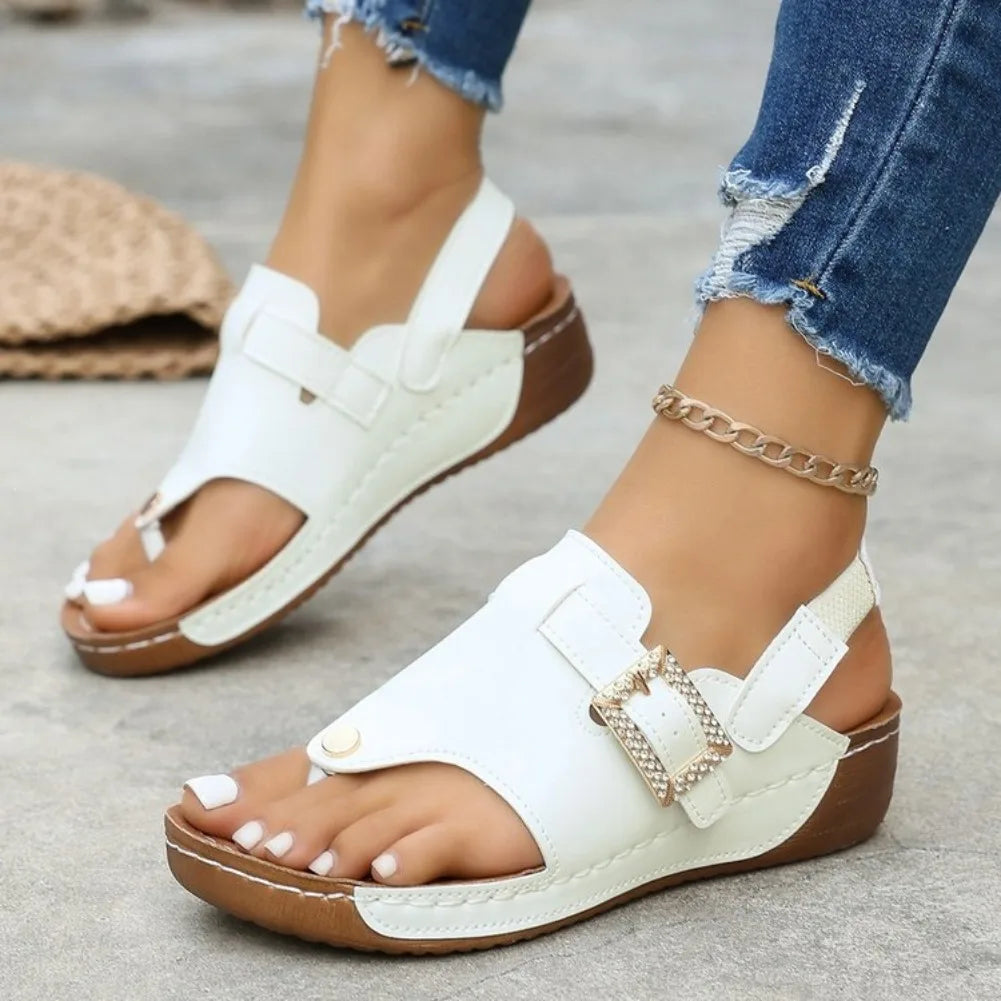 VKJF Women's Wedge Sandals – Open Toe Slip-On Platform Shoes Women's Wedge Sandals Axl 43 WHITE