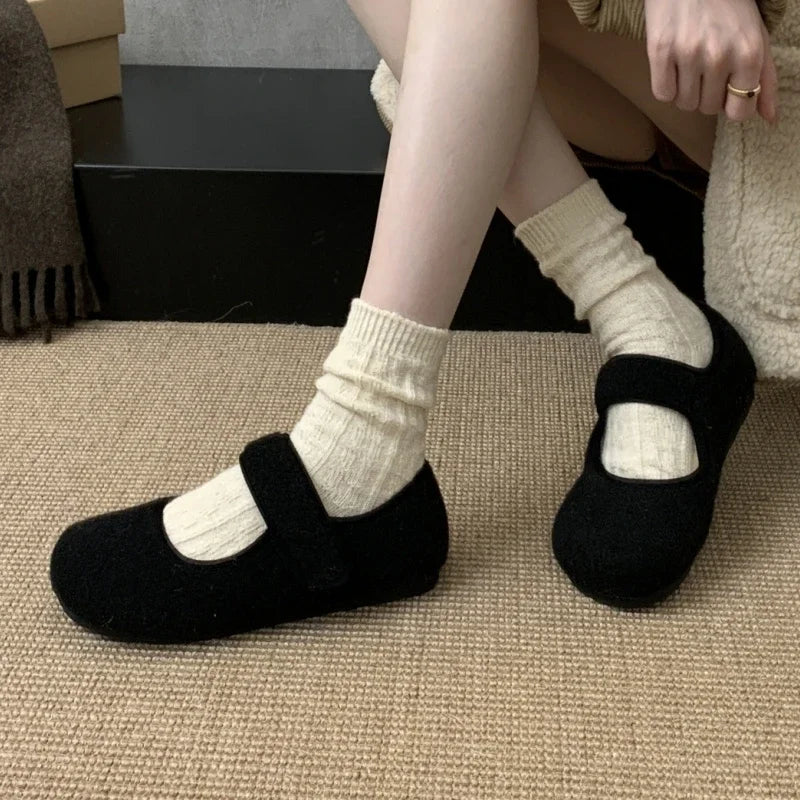 Women's Plush-Lined Cotton Flat Shoes – Warm Mary Janes Women's Flat Shoes Axl