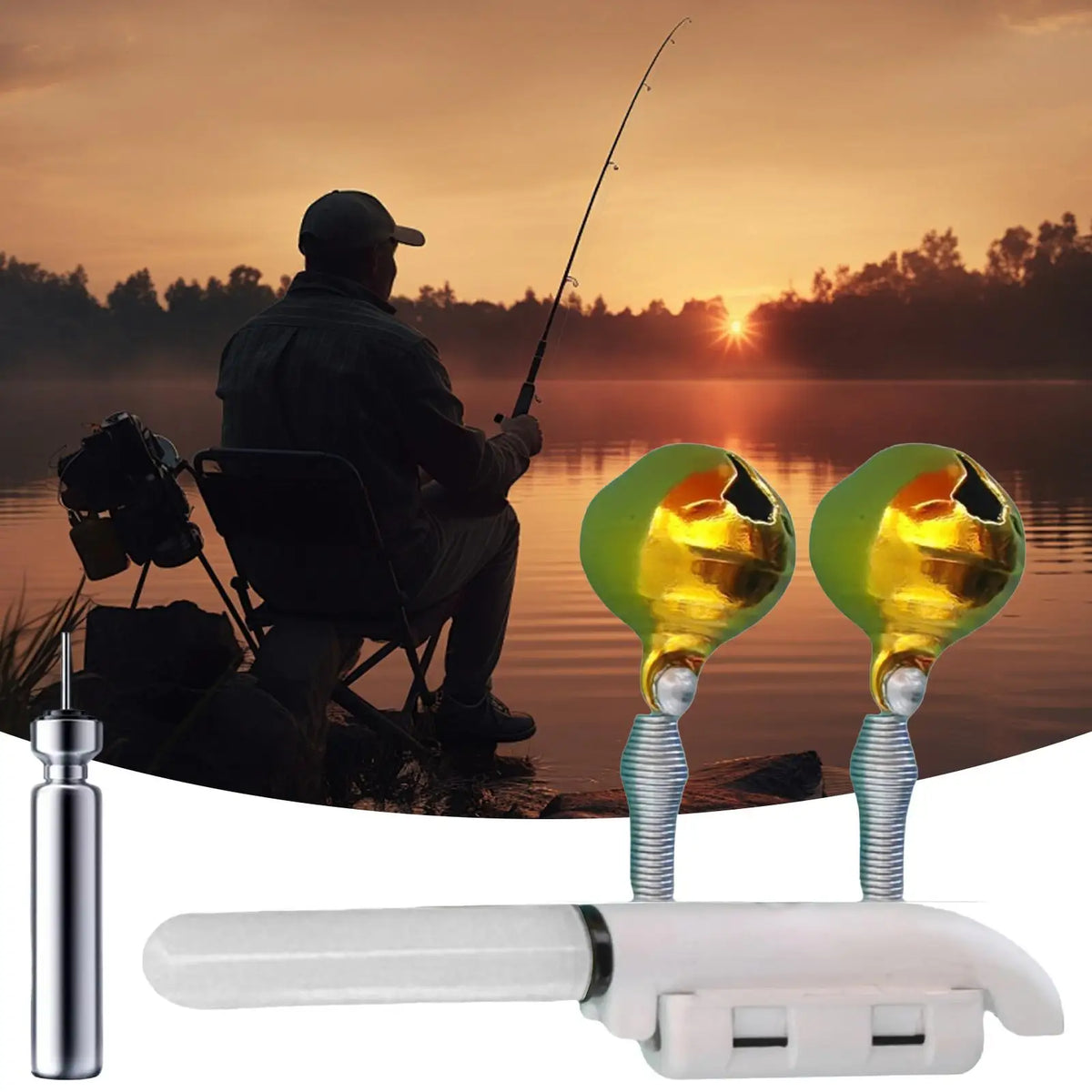 Rechargeable Fishing Rod Tip Light Clip & Bite Alarm Bell Kit Fishing Rod Light Axl