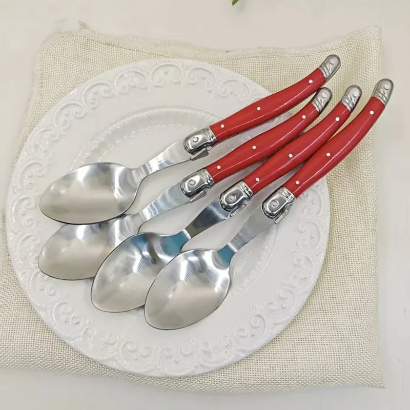 6-Piece Red Handle Stainless Steel Soup Spoons – Dinner Spoon Set Dinner Spoon Set Axl
