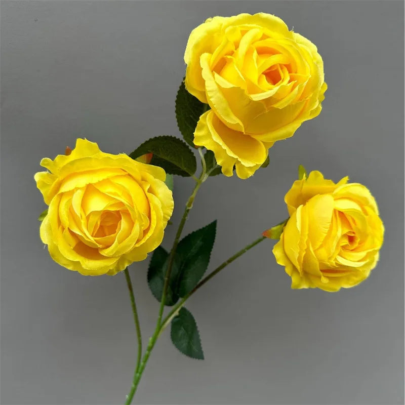 Artificial Silk Rose Branch – 3-Head Flower Stem 26" Tall Artificial Flower Branch Axl
