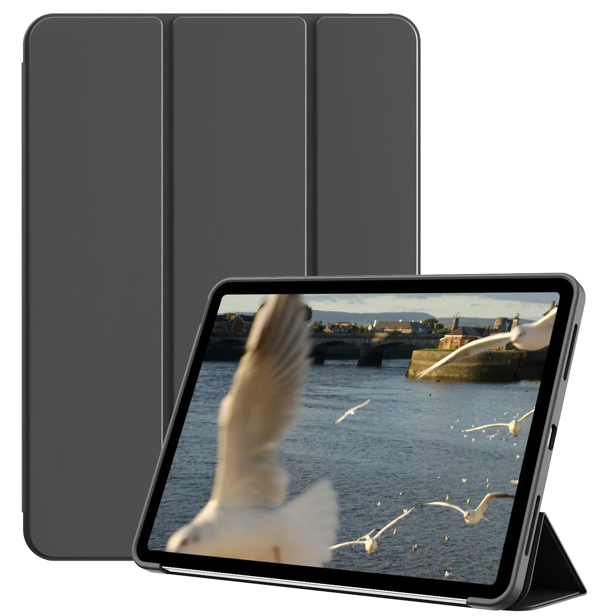 Tri-Fold Silicone Smart iPad Case – Shockproof Magnetic Cover Tablet Folio Case Axl Black iPad 10th 11th (A16)