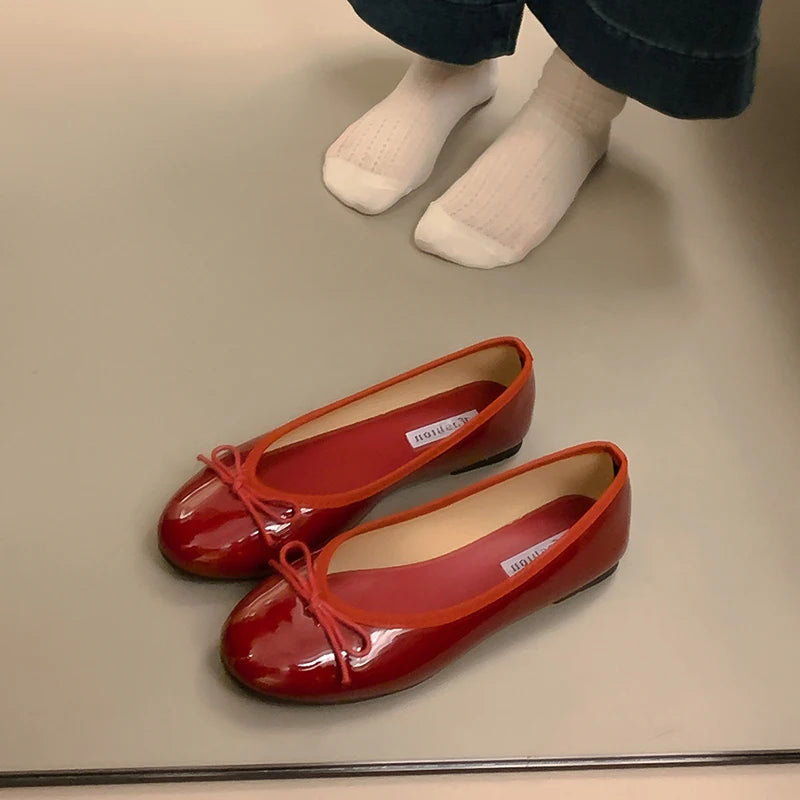 Women's Butterfly-Knot Ballet Flats – Slip-On Soft Sole Shoes Ballet Flats Axl wine red 40