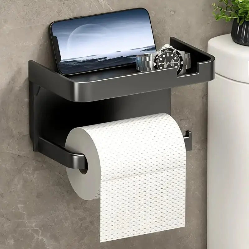 Wall Toilet Paper Holder with Phone & Storage Shelf Bathroom Storage Rack Axl