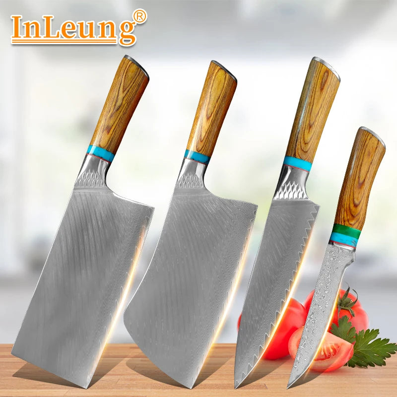 InLeung Damascus VG10 Chef Knife – Colored Wood Handle Damascus Chef Knife Axl