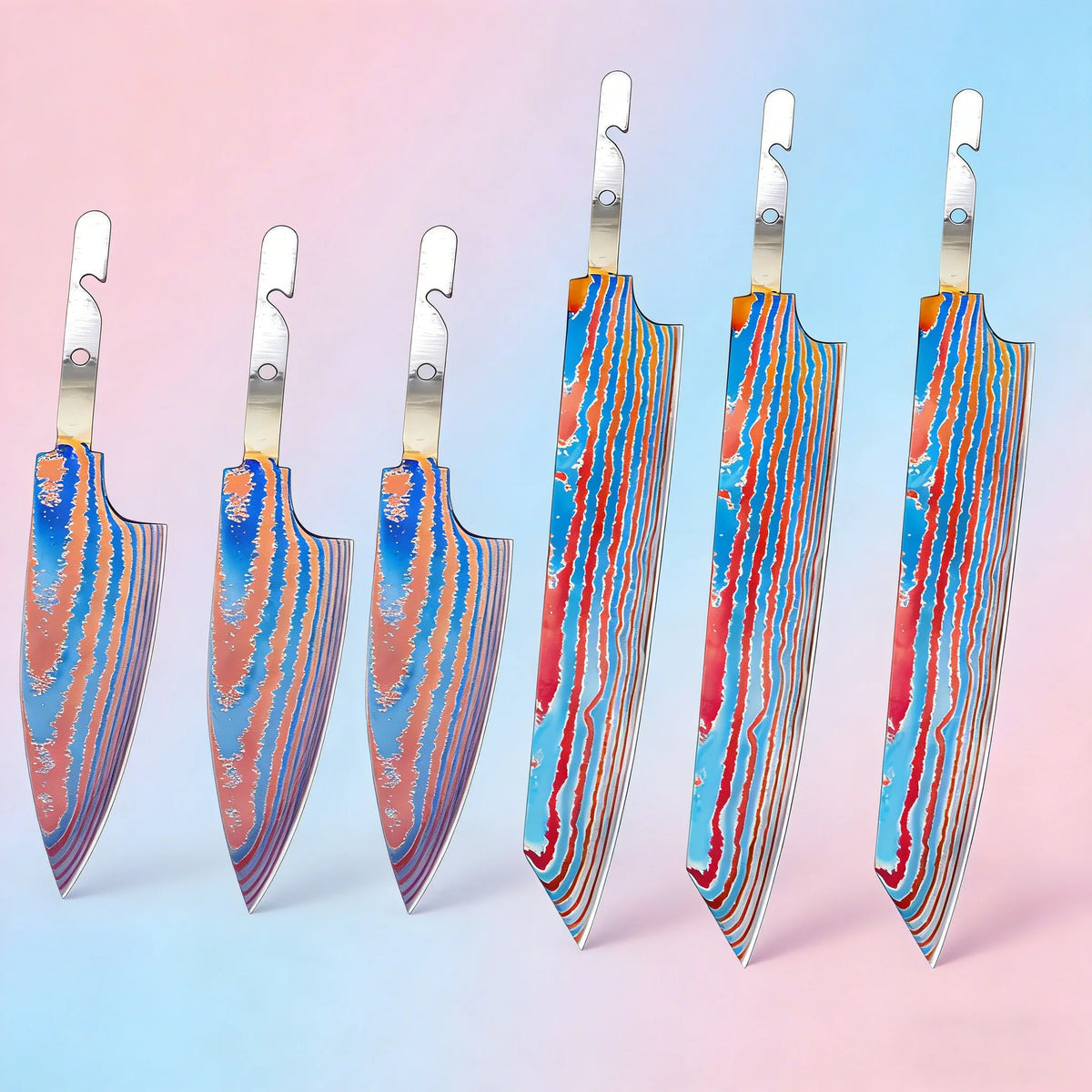 Titanium Damascus Blank Knife Blades – DIY Hand Forged Set Blank Knife Blades Axl Knife Blade-AB-6PCS