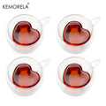Heart Shaped Double Wall Glass Mugs Set of 4 | 240ml Coffee Double Wall Glass Mug Axl 4PCS 180ml